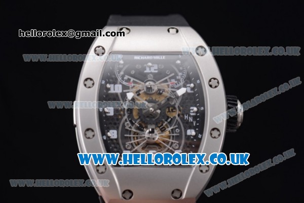 Richard Mille RM 022 Carbone Tourbillon Aerodyne Double Time Zone Japanese Miyota 6T51 Manual Winding Steel Case with Skeleton Dial and Black Rubber Strap - Click Image to Close